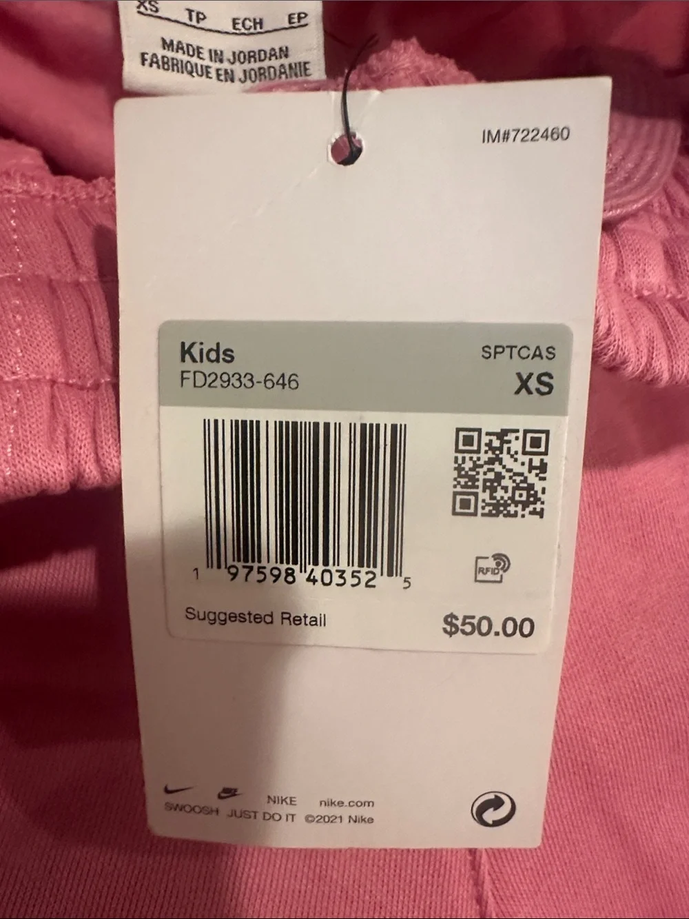 Nike Girls Pink Fleece Joggers with White Logo